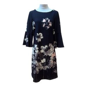Phase 7 New York Midnight‎ Navy  Floral 3/4 Sleeve  Shift Dress Size 12